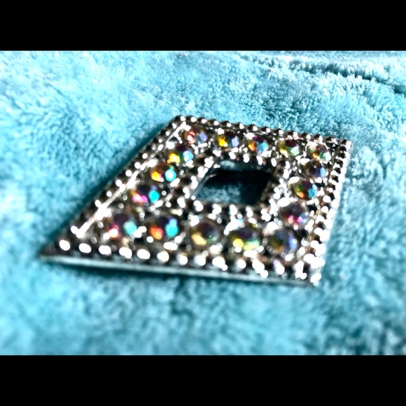 Vintage Diamond Shaped AB Rhinestone Crystal Brooch - Picture 5 of 7